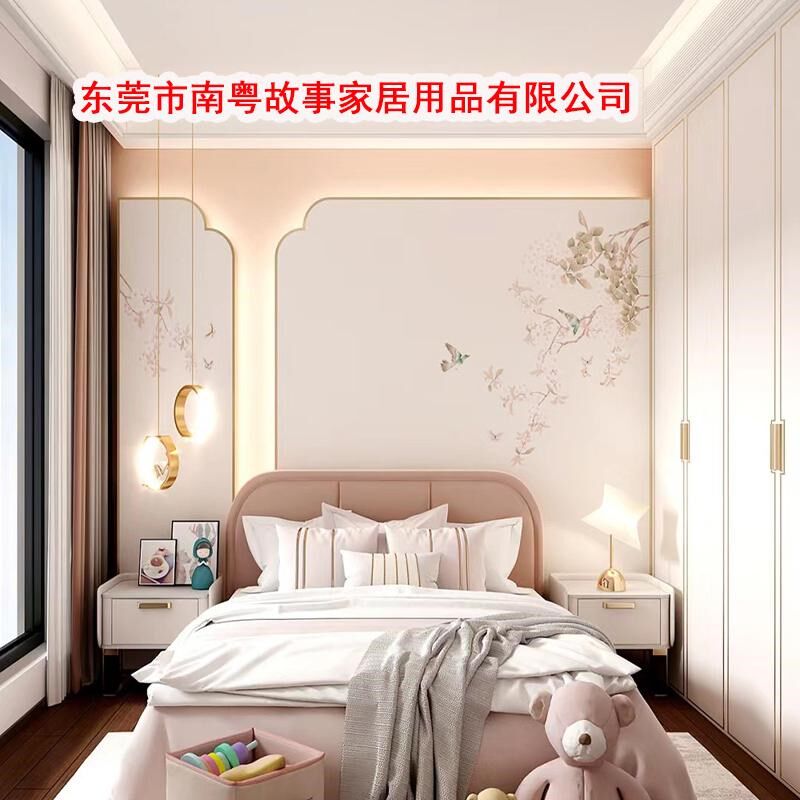 新中式立体双层发光硬包双弧形不锈钢包边金属装饰独绣刺绣背景墙