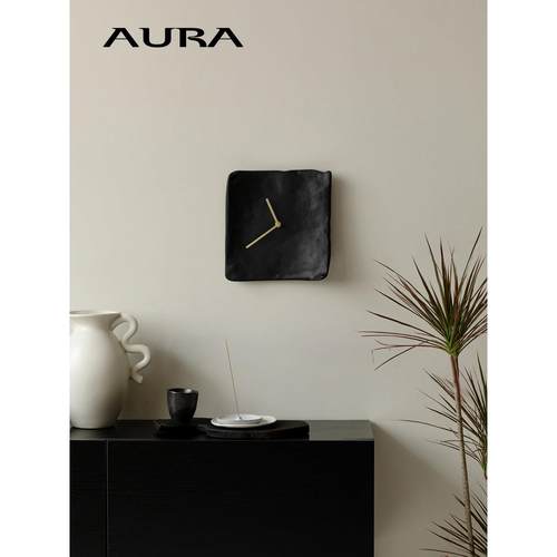 AURA中古皱褶时钟挂钟钟表纯黑小众艺术创意简约北欧侘寂风复古