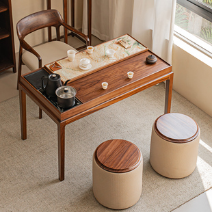 即品2026新款乌金木阳台茶桌新中式茶桌椅一体法式风家用客厅茶台