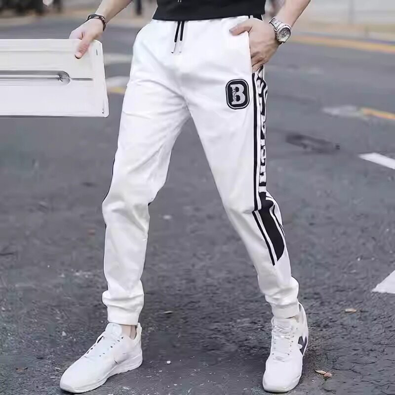 时尚刺绣休闲裤男2025新款春夏季修身潮流小脚男士运动裤保暖百搭