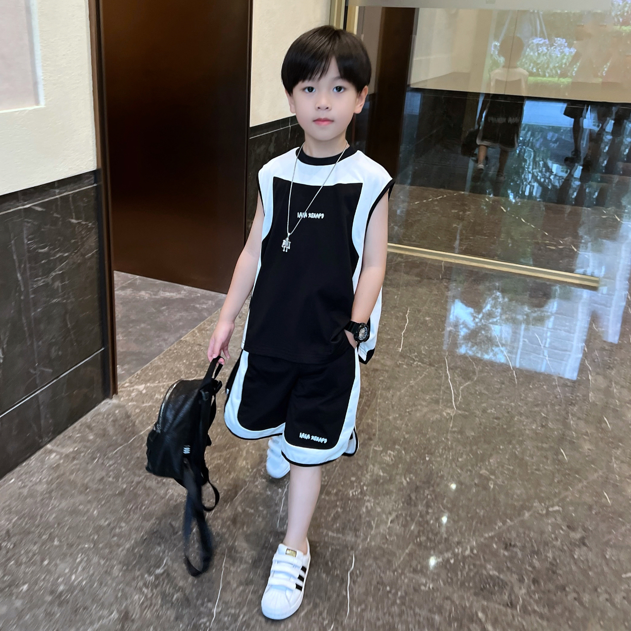 男童夏季薄款纯棉无袖运动套装