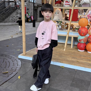 男童春季拼接卫衣2026新款春秋儿童中大童小男孩早春帅气长袖上衣