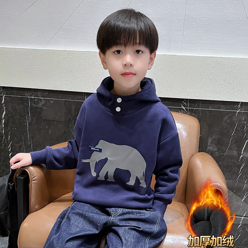 男童秋冬加绒保暖连帽卫衣