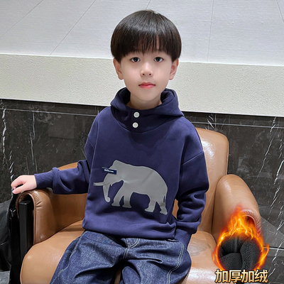 男童秋冬加绒保暖连帽卫衣