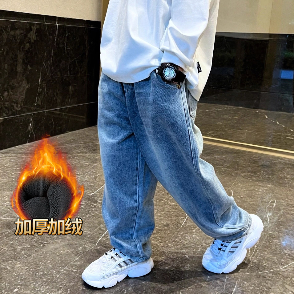 男童冬季加绒保暖牛仔裤