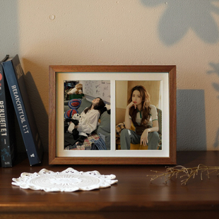 五月画馆洗照片相框8寸2宫格四连框艺术照自拍照情侣闺蜜摆台实木