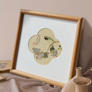 中古风圆形字画实木相框圆边花型卡纸国画鸟水彩画框复古简约画框