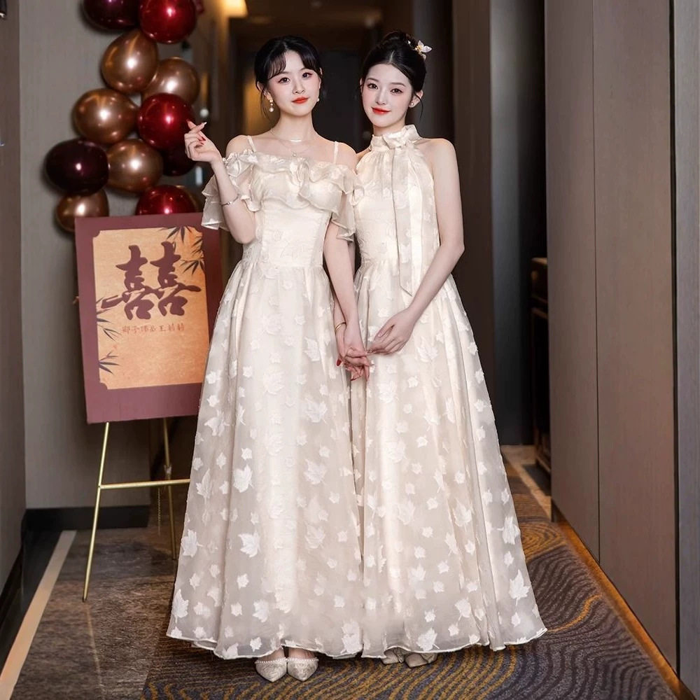 香槟色伴娘服2026新款高级感小众绝美姐妹团订婚礼服裙女平时可穿图片