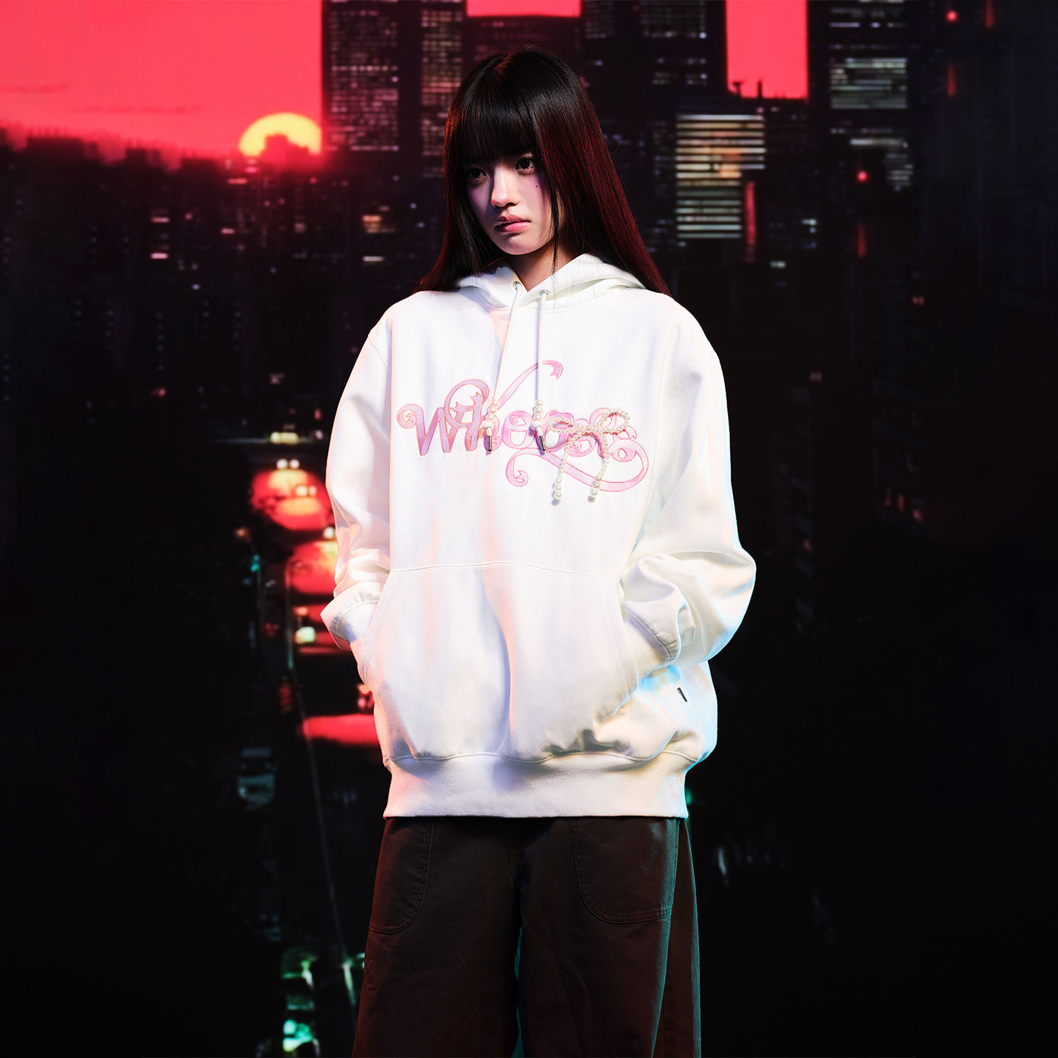 WHOOSIS(不知其名)蝴蝶结logo刺绣帽衫卫衣秋季男女松弛感酷飒