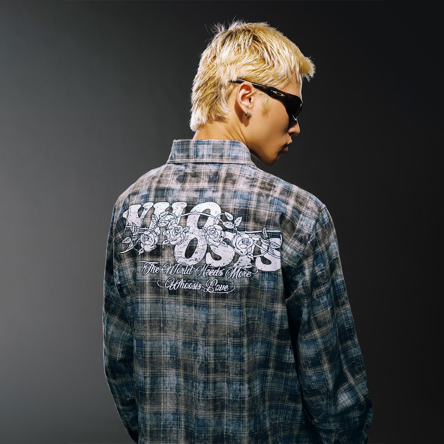 WHOOSIS(不知其名)斑驳玫瑰印花长袖衬衫外套ins嘻哈秋季男女