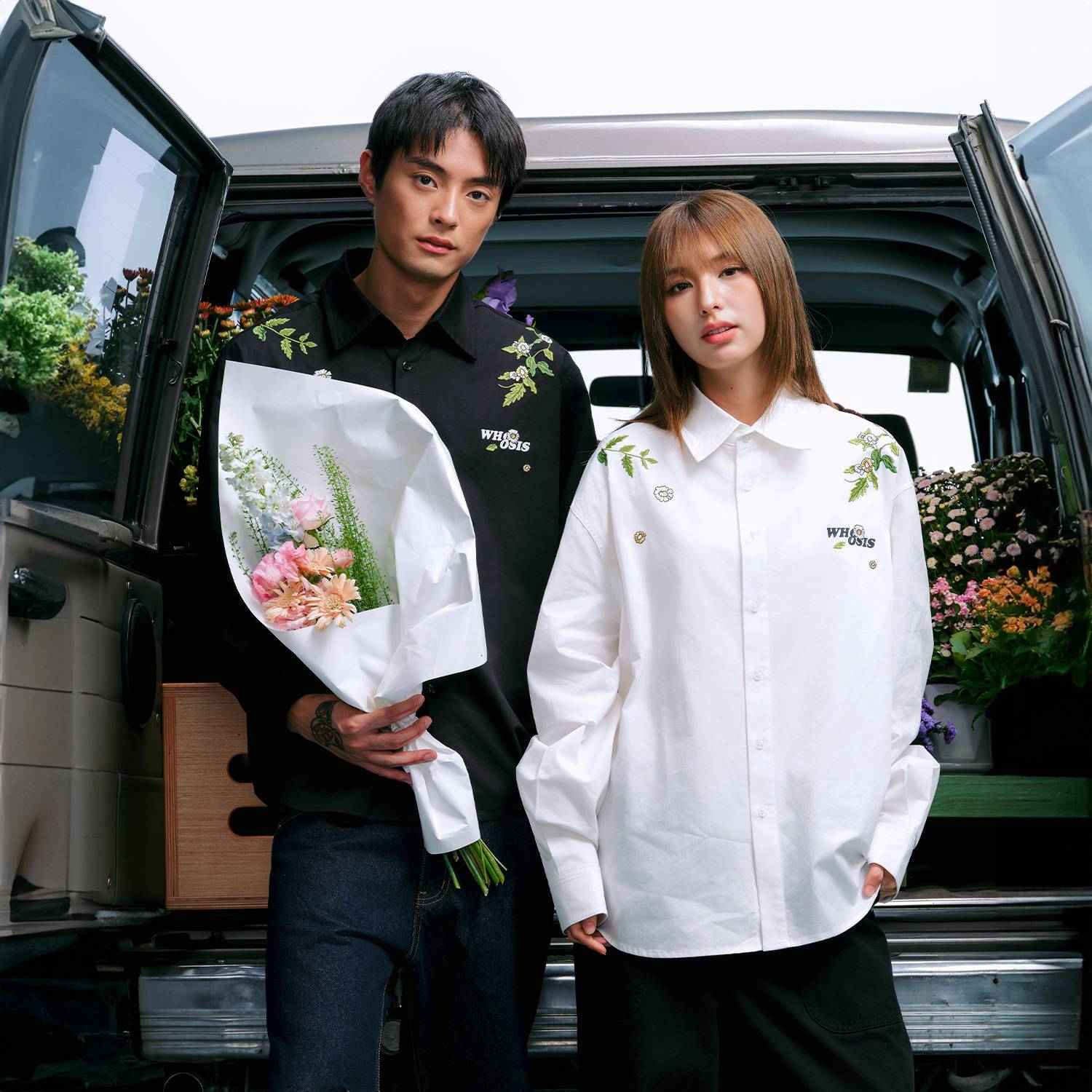 WHOOSIS(不知其名)雏菊刺绣衬衫衬衣秋季ins休闲酷飒校园男女潮