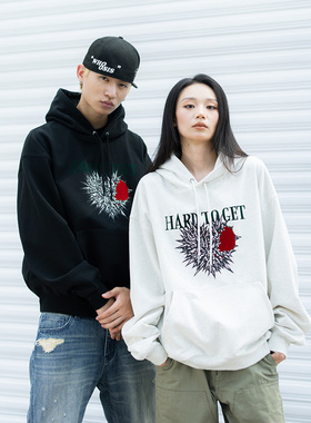 WHOOSIS（不知其名）HARD TO GET 植绒刺心帽衫卫衣秋季校园男女