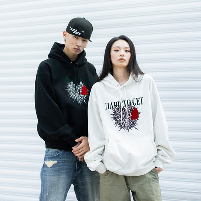 WHOOSIS（不知其名）HARD TO GET 植绒刺心帽衫卫衣秋季校园男女