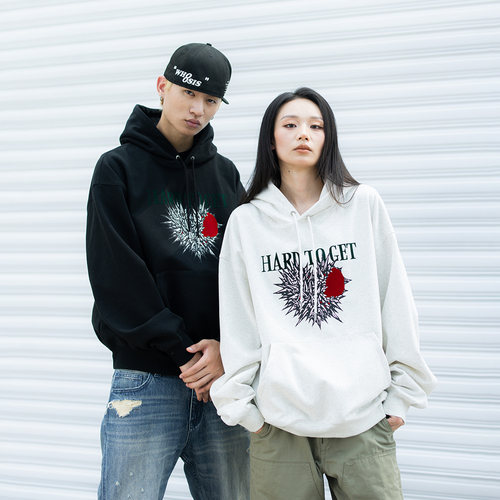 WHOOSIS（不知其名）HARD TO GET 植绒刺心帽衫卫衣秋季校园男女