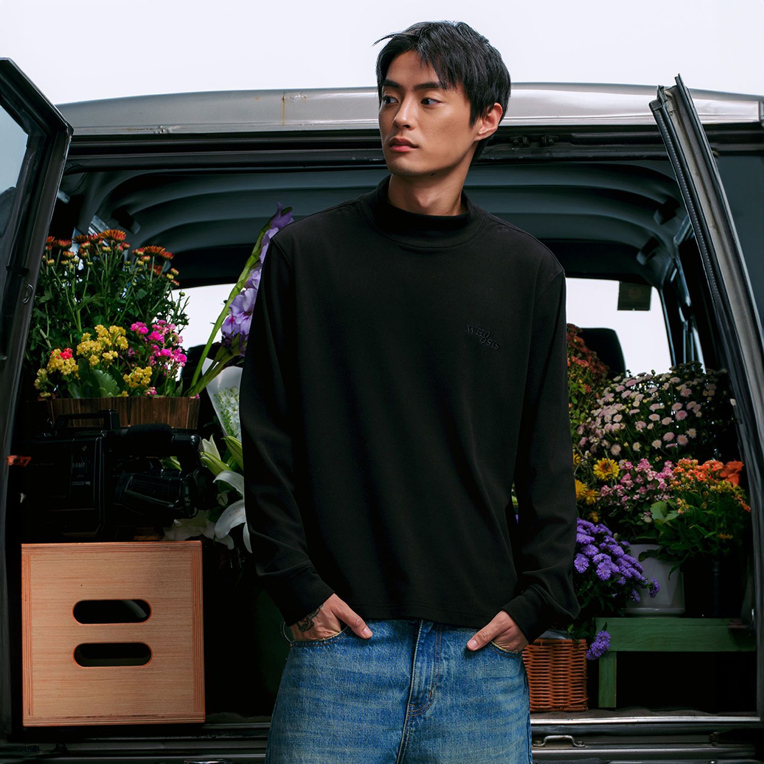 WHOOSIS(不知其名)绒感高领圆领T恤上衣百搭休闲宽松时尚长袖