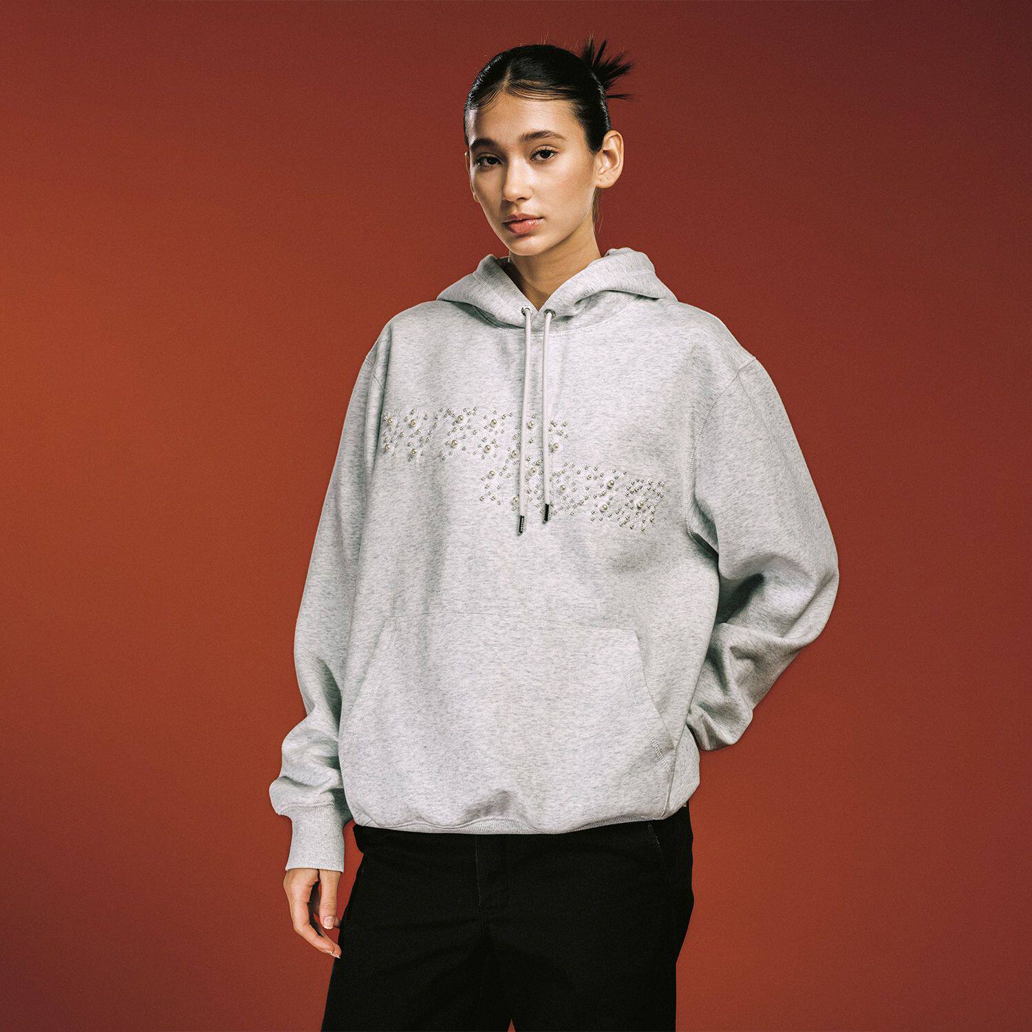 WHOOSIS(不知其名)碎花珍珠毛线绣帽衫卫衣秋季松弛感简约男女