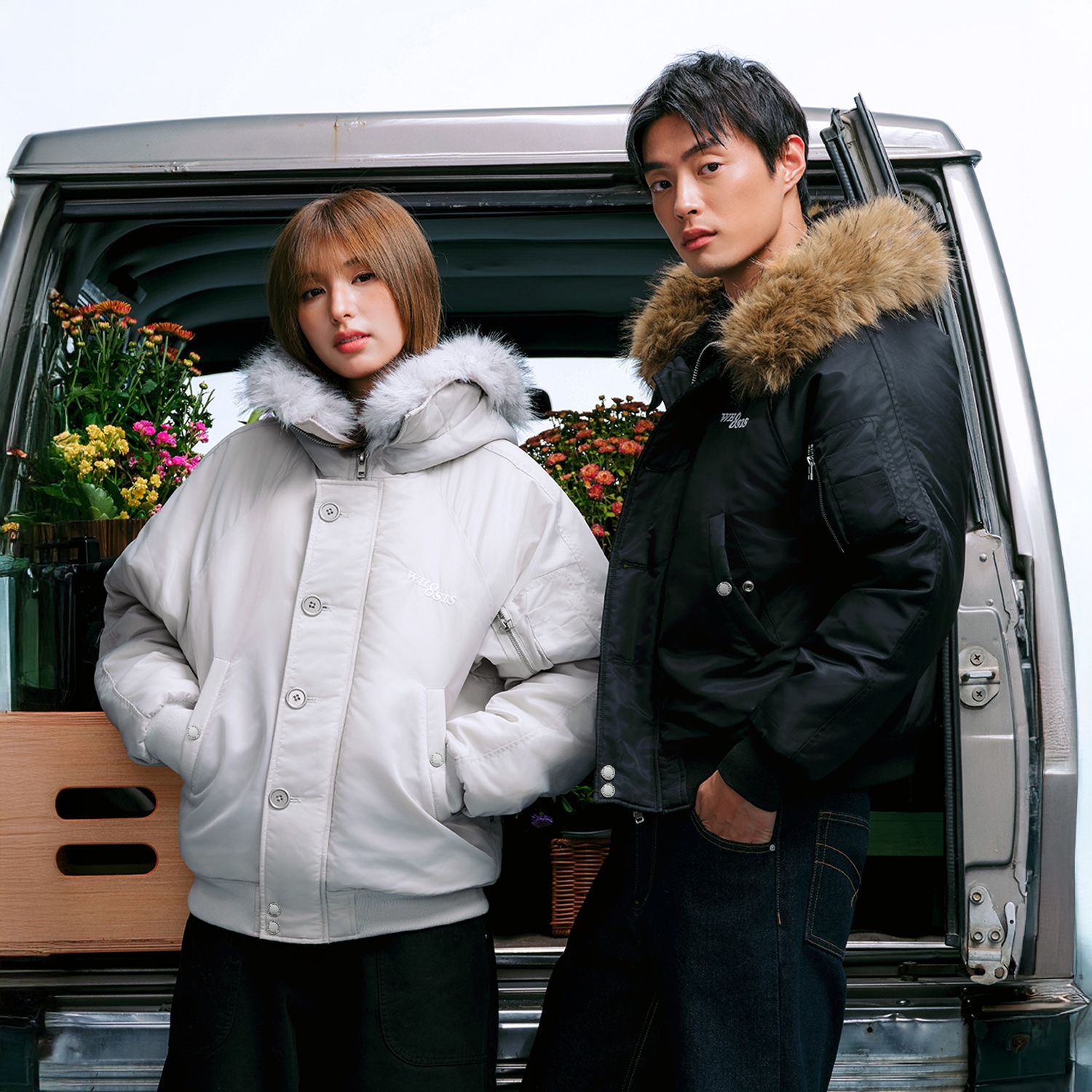 WHOOSIS(不知其名)毛领刺绣夹棉N2B夹克外套秋冬美式街头男女潮