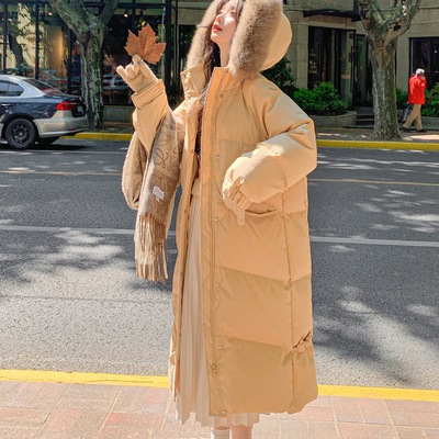 鹿芊时2025冬新款狐狸毛领中长款羽绒服女连帽加厚白鸭绒大码显瘦