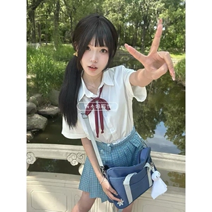 春日青jk学院风原创制服衬衫宽松百搭短袖衬衣学生班服上衣百褶裙