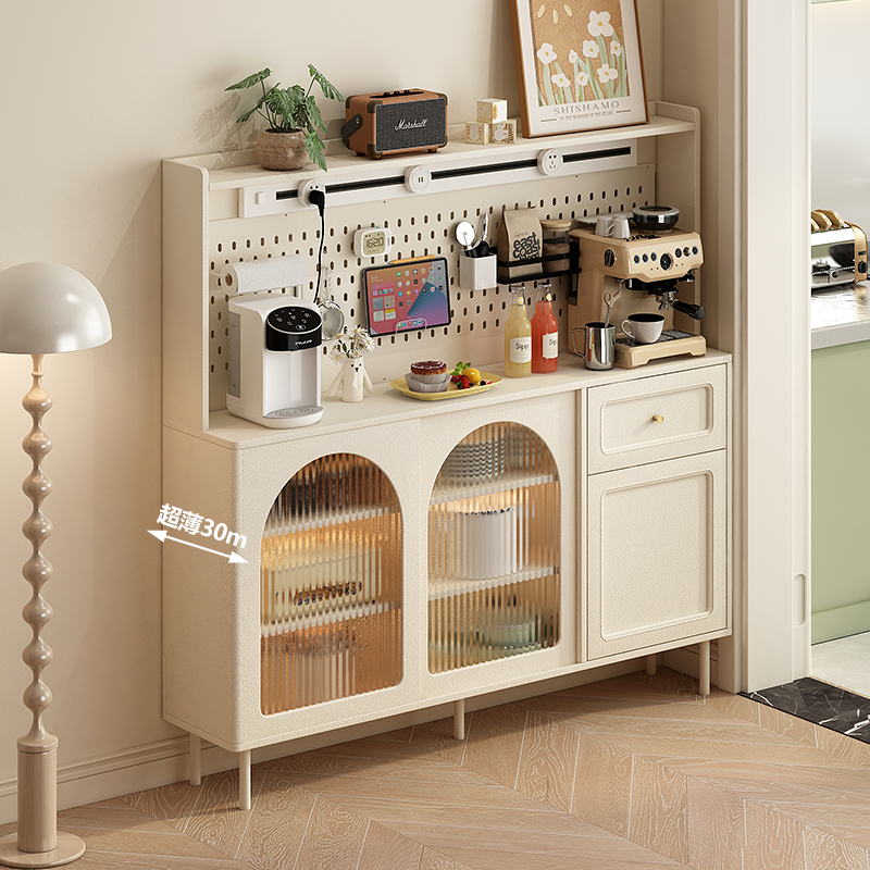 速发日客洞洞板餐边柜半高一体多功能式厅玻璃推拉柜门储物柜实木