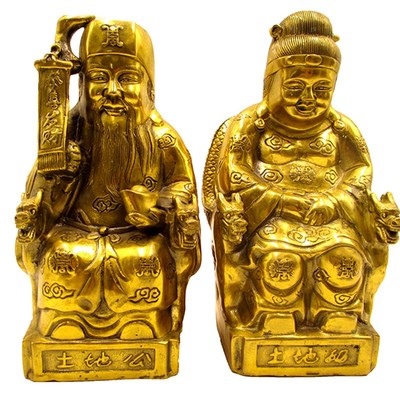 速发纯铜土地公土地奶摆件福德正神婆像大像土地公铜神佛号家居供