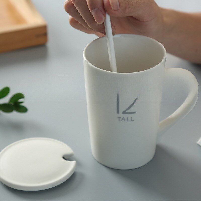 速发简约陶瓷马克杯带盖带勺创意容公室啡办量水杯家用咖大杯泡茶