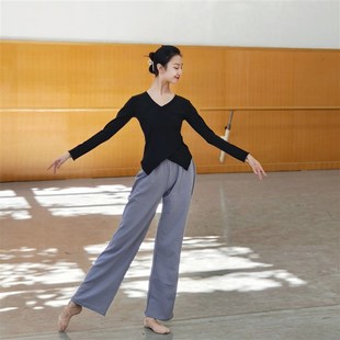 速发秋冬舞蹈练功服舞古装 瑜伽 艺考形体服螺纹长服典舞上衣棉袖
