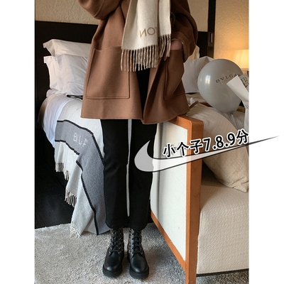 秋冬弹力直筒牛仔裤女梨形身材显瘦烟管裤小个子八分黑色紧身裤xs