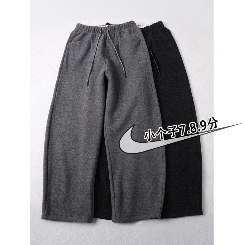 145xxs小个子灰色奶奶裤女秋冬加厚七分毛呢萝卜裤九分宽松阔腿裤