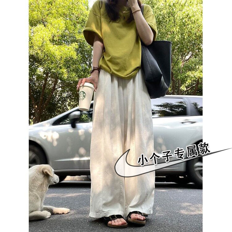 小个子白色天丝亚麻弯刀气球裤女夏季款显瘦宽松高腰垂感阔腿长裤