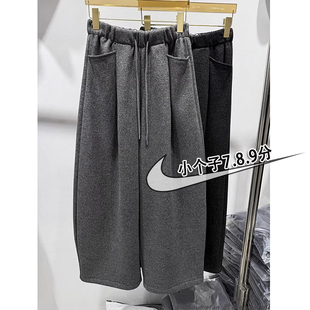 秋冬加绒加厚八分休闲弯刀裤 欧货七分毛呢阔腿裤 女小个子奶奶裤