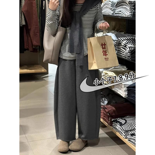 小矮个子七八分灰色毛呢奶奶裤女秋冬季加绒高腰宽松阔腿哈伦裤xs