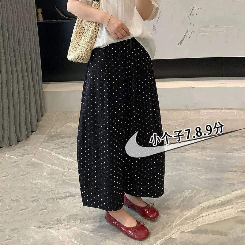 日系爱心波点棉麻冰丝阔腿裤女夏薄款显瘦宽松小个子九分气球裤xs