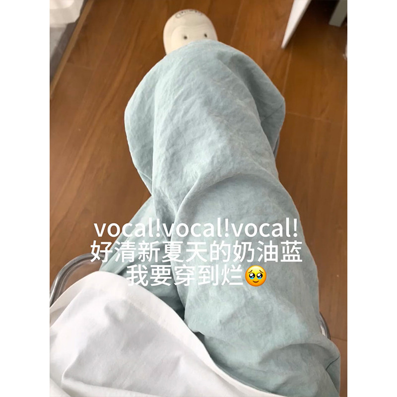 150小个子蓝色冰丝阔腿裤女夏季薄款显瘦宽松九分直筒奶芙山本裤s图片