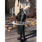 高腰显瘦八分休闲pu阔腿裤 小矮个子145xxs七分直筒皮裤 女秋冬新款