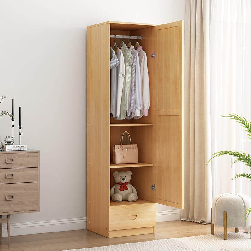 拉车全实木衣柜家用卧室单门衣服收纳柜现代简约小户型出租房松木