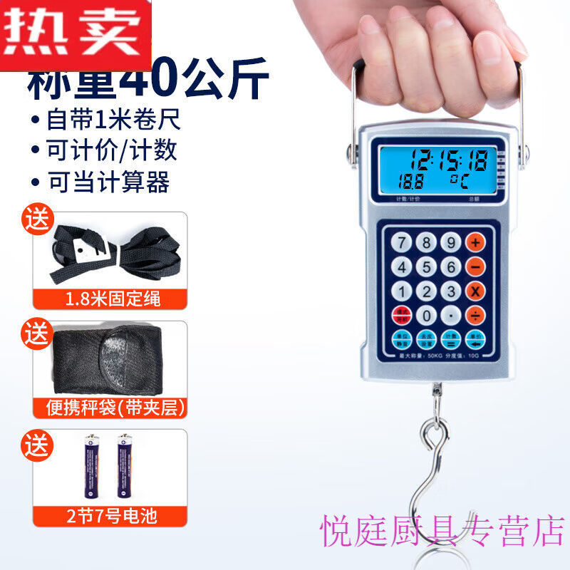 澳颜莱手提式电子秤弹簧秤高精度便携式50公斤钩秤计价10家用挂40