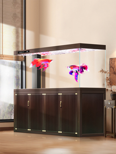 客厅家用新中式 超白玻璃底滤龙鱼缸办公室落地屏风靠墙生态水族箱