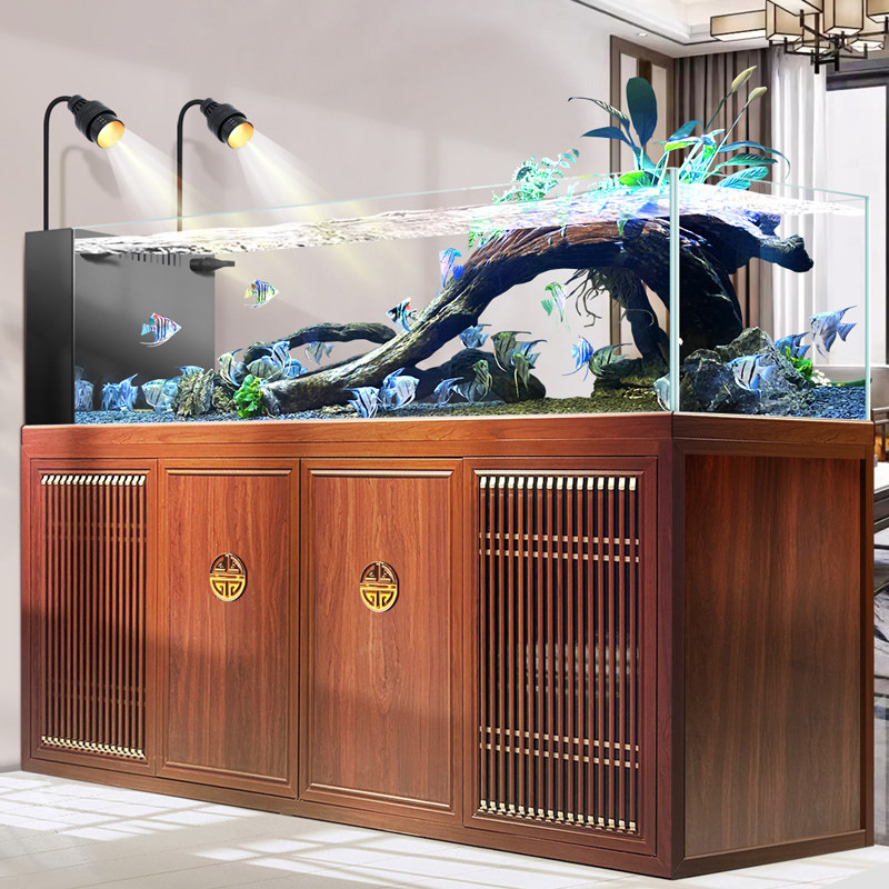 新中式溪流缸底滤生态鱼缸水族箱超白玻璃客厅家用落地造景水草缸