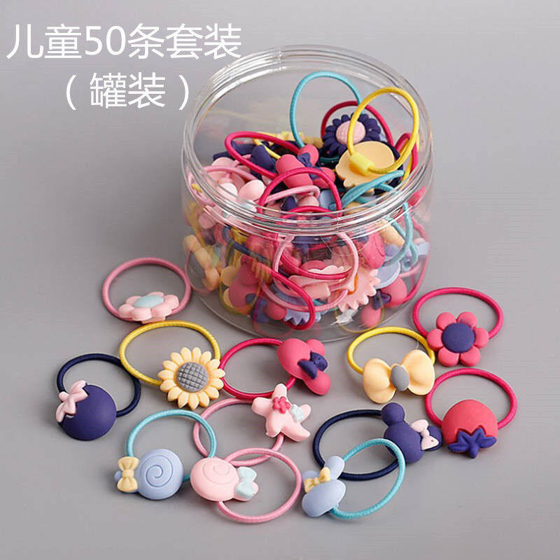 杜缇50条儿童发圈套装小皮筋可爱发绳小女孩扎头发不伤发绳盒装50