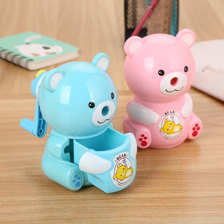 创意小熊手摇自动进笔削笔机卡通小学生卷笔刀可爱学习文具削笔器