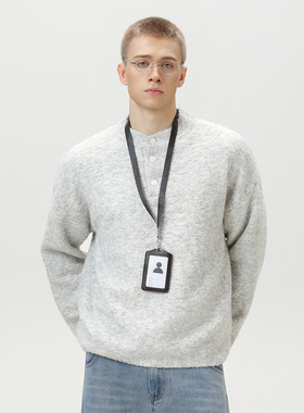 ECLR 复古老钱亨利领毛衣男秋冬新款重磅加厚圈圈纱针织衫