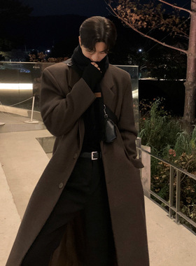 ECLR 2025秋冬新款毛呢大衣男韩系氛围感加厚保暖中长款过膝风衣