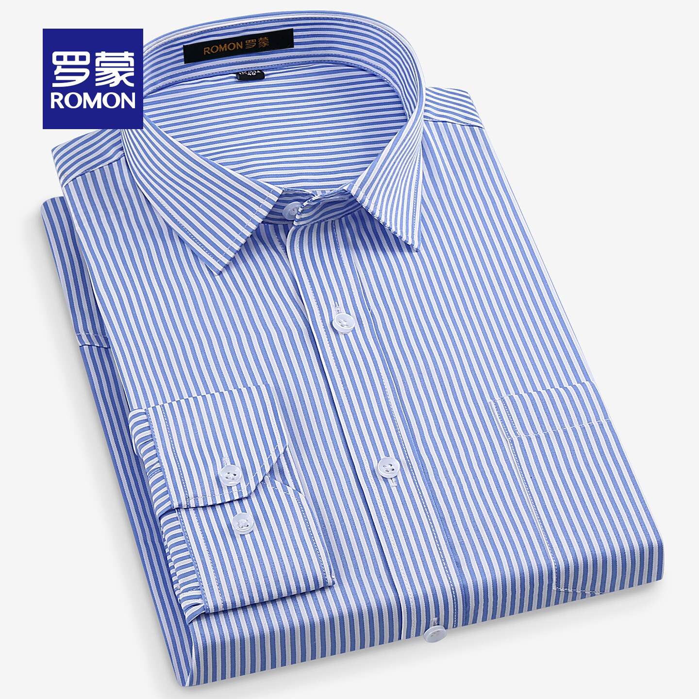 罗蒙男士商务长袖衬衫2026春季新款时尚条纹工装抗皱易打理衬衣男