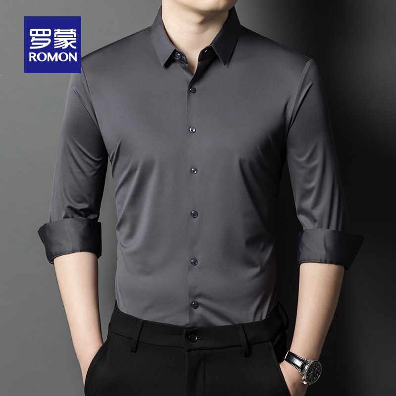 罗蒙男士商务长袖衬衫2026春季新款职业工装抗皱易打理弹力衬衣男