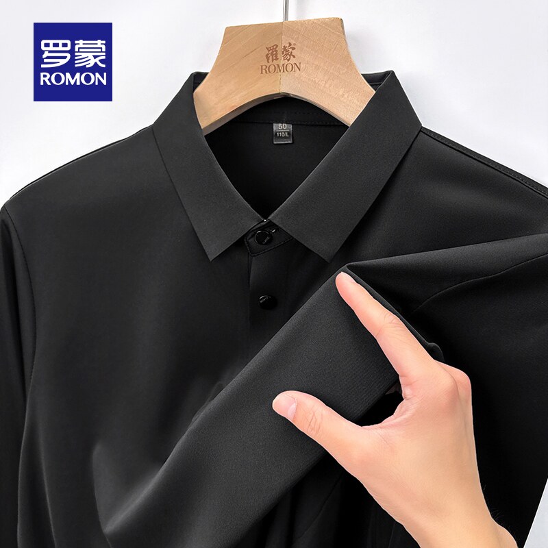 罗蒙男士商务休闲长袖POLO衫2026春季新款弹力百搭纯色翻领T