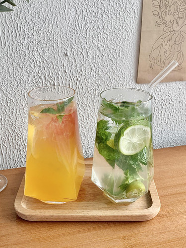 ins风菱角玻璃杯网红餐厅水果茶杯苏打气泡水杯冷饮料杯喝水杯子