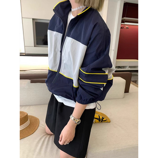 防晒衫 休闲撞色拼接轻薄透气短款 新款 运动风防晒衣外套女2025夏季