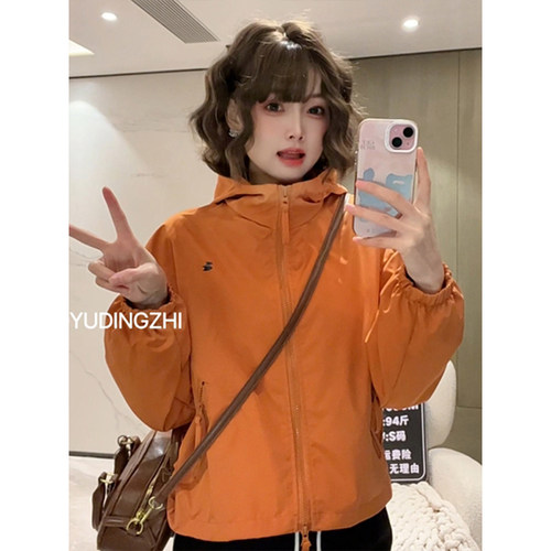 新款小个子连帽抽绳短款外套女潮