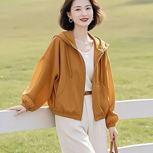 橙色连帽防晒衣女2026新款夏季减龄休闲百搭透气薄款防晒服上衣潮